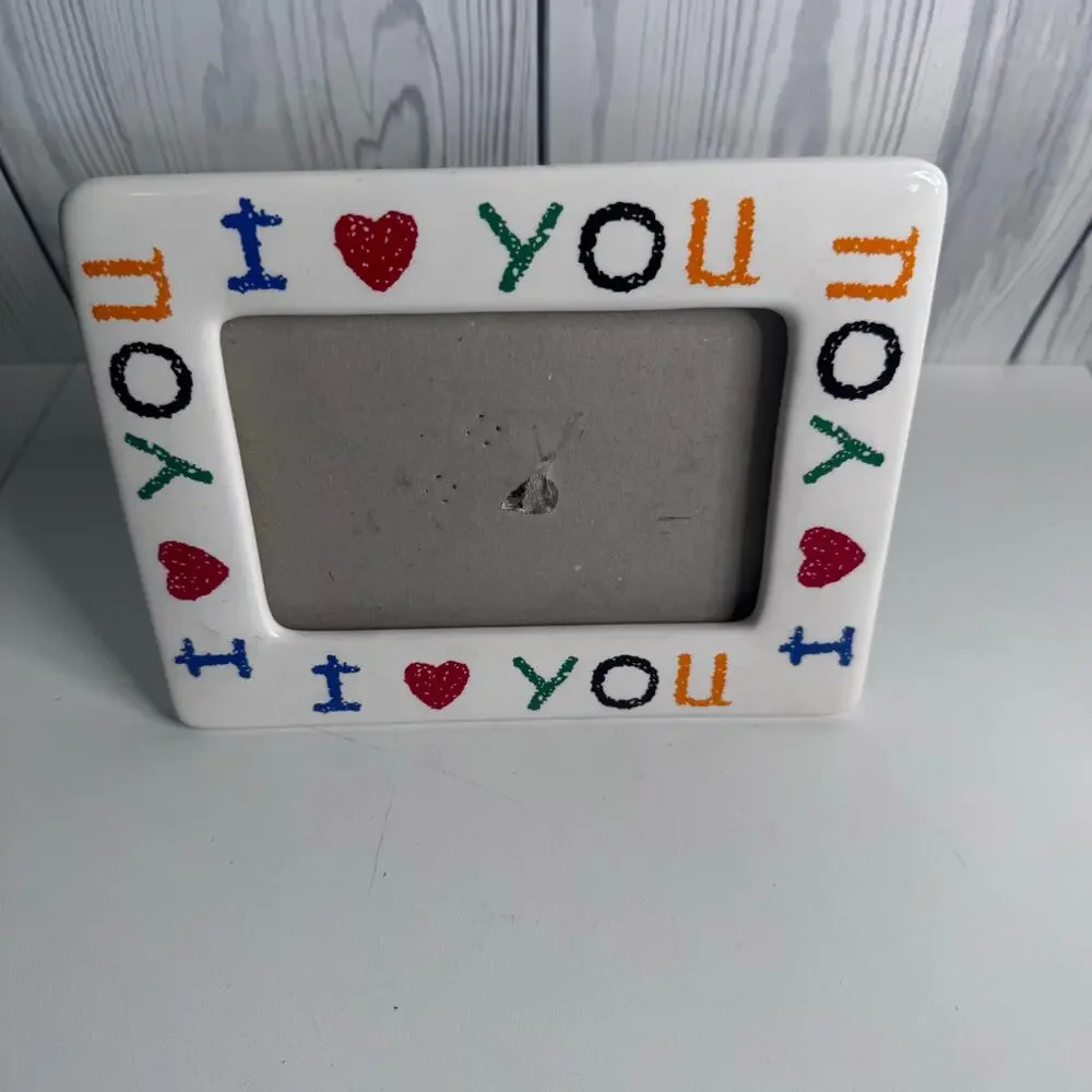 Vintage 90’s I Love You Ceramic Picture Frame 4 x 6 Retro Decor Crayon Style